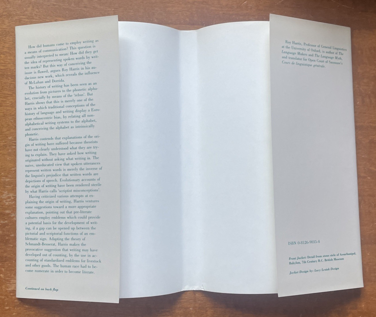 The Origin of Writing by Roy Harris, First Edition, Like New Hardback