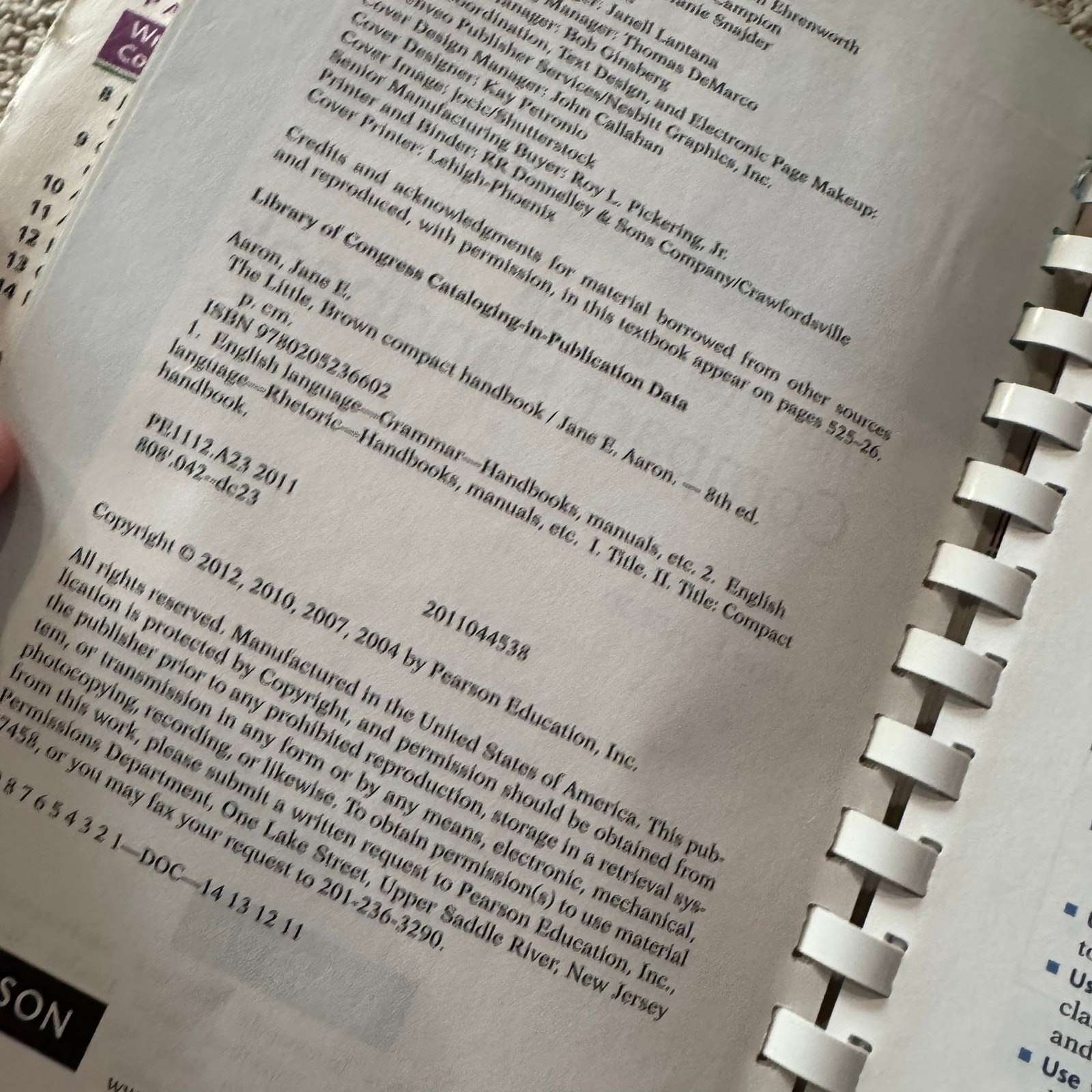 Pearson The Little, Brown Compact Handbook by Jane E. Aaron Writing 8th Edition