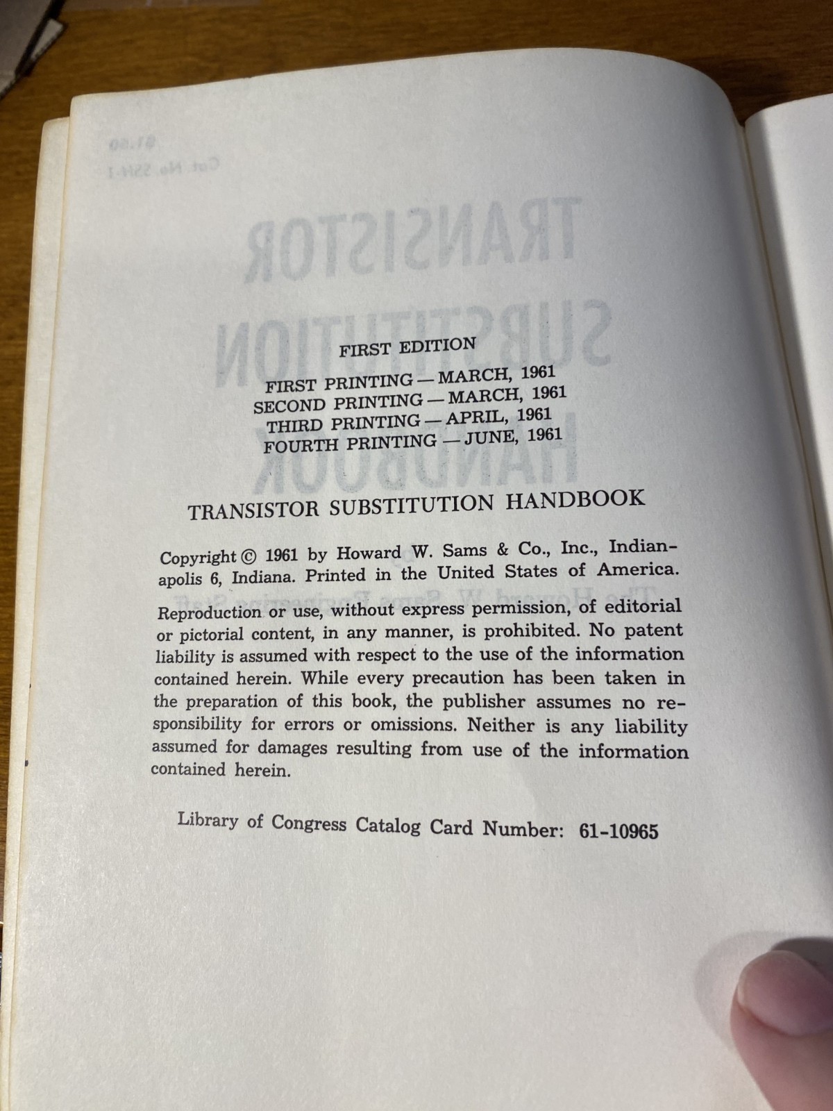 Howard Sams Transistor Substitution HandBook 1961 1st Ed SSH-1