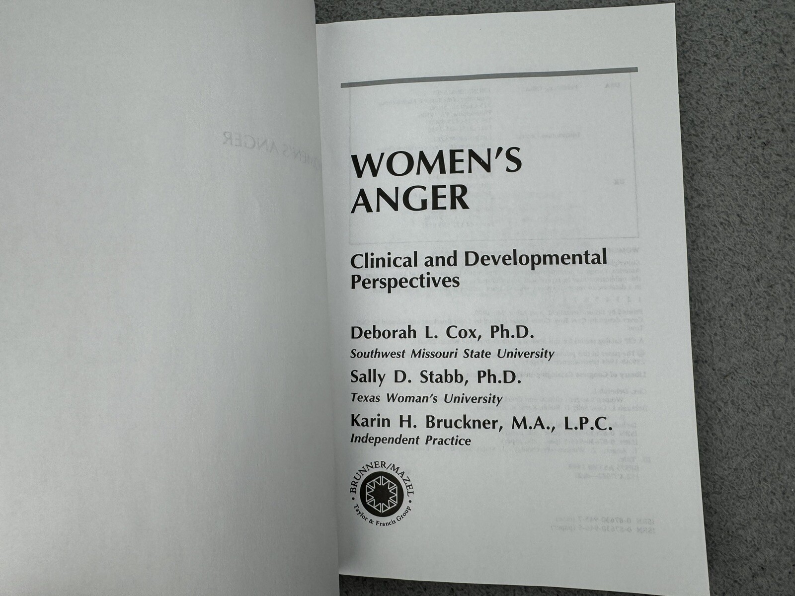 Women’s Anger: Clinical and Developmental Perspectives by Deborah Cox Paperback