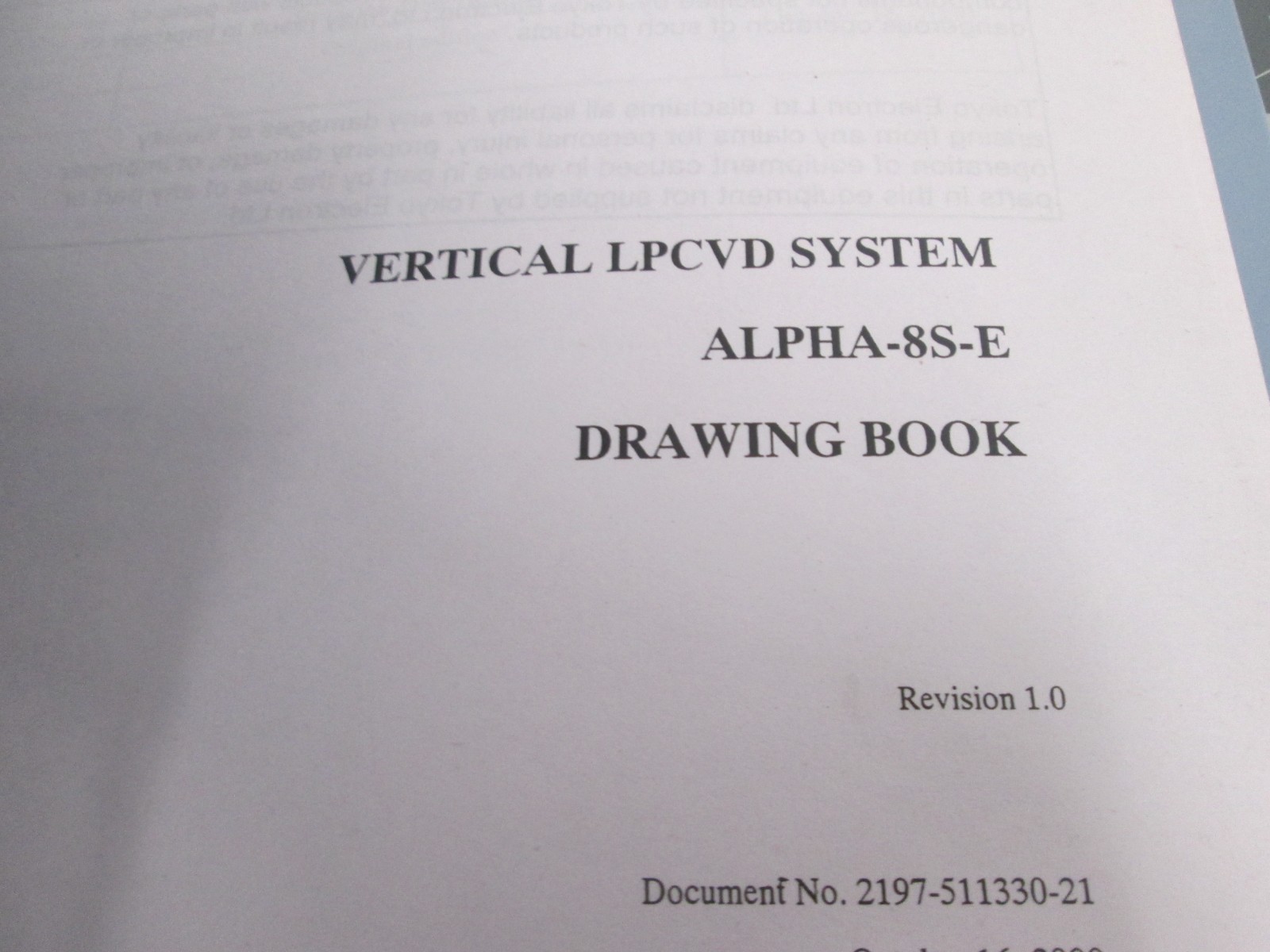 TEL Tokyo, ALPHA-8S, Drawing Book, REV 1.0, 2197-511330-21, Used