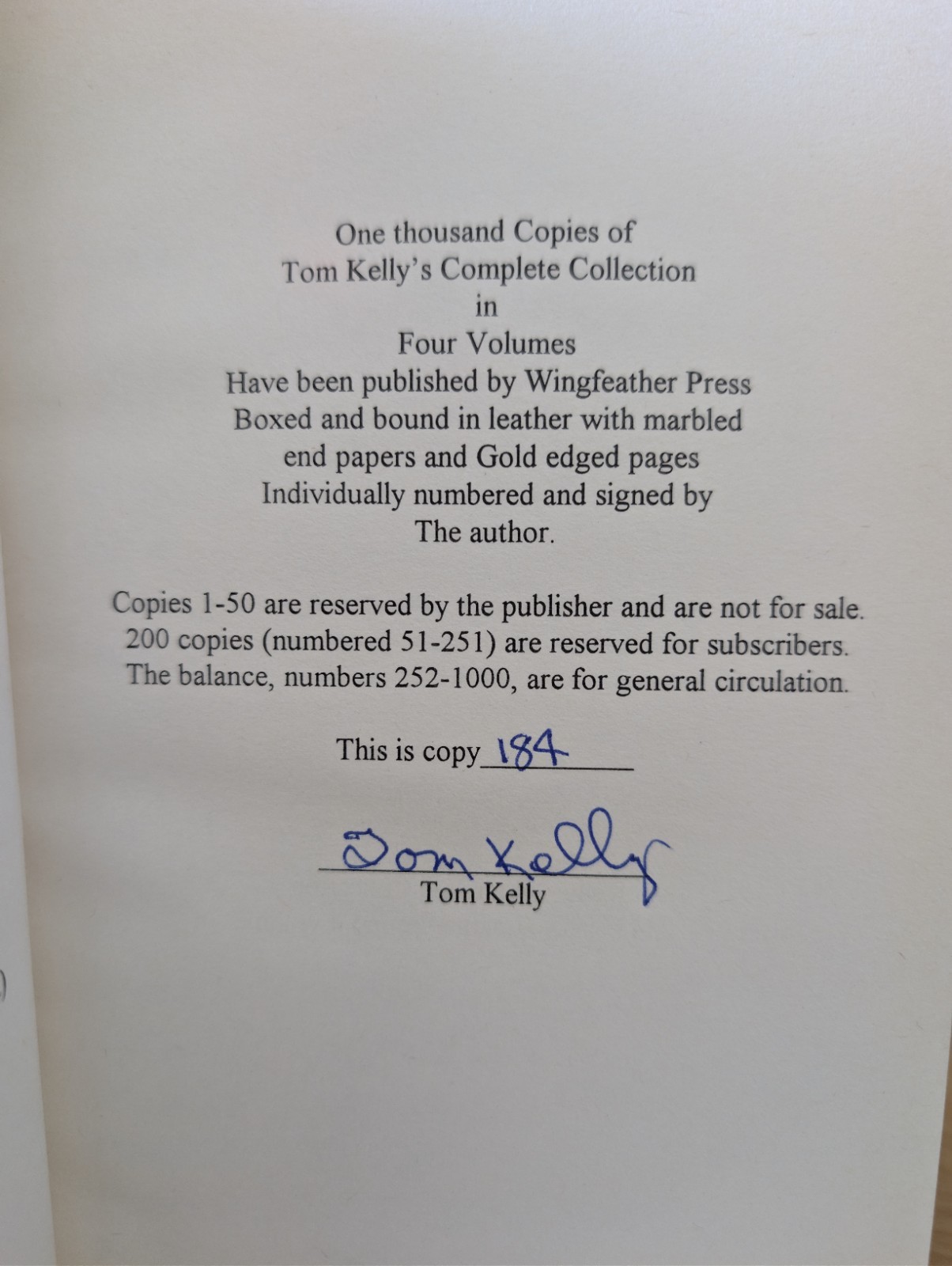 Tom Kelly Complete Collection 4-Vol Leather Bound Signed Numbered 2005 #184