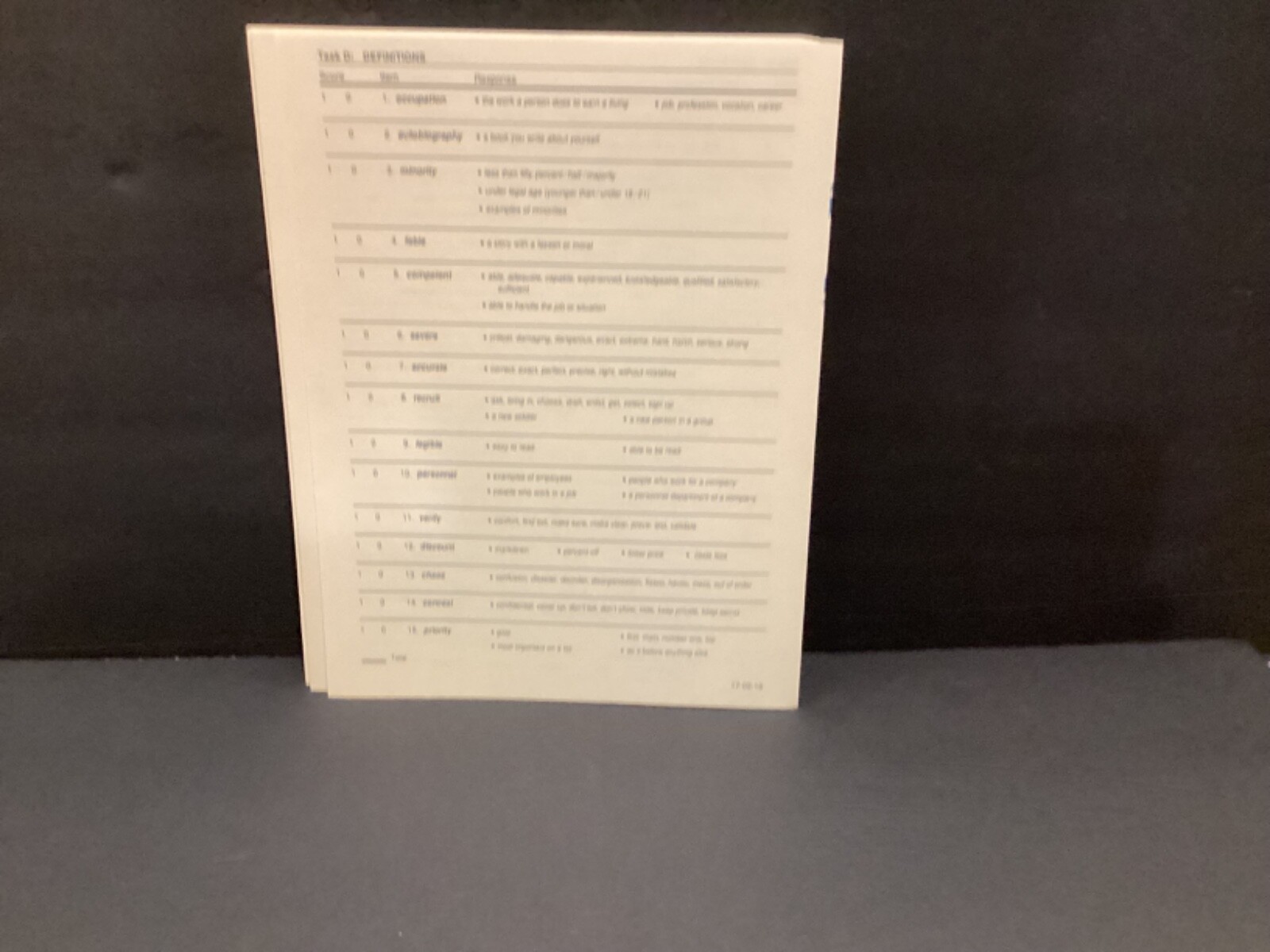 Response Forms – The Word Test Adolescent