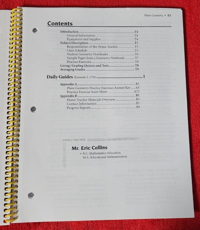 Abeka A Beka Book Homeschool PLANE GEOMETRY Video Manual Spiral 32267903
