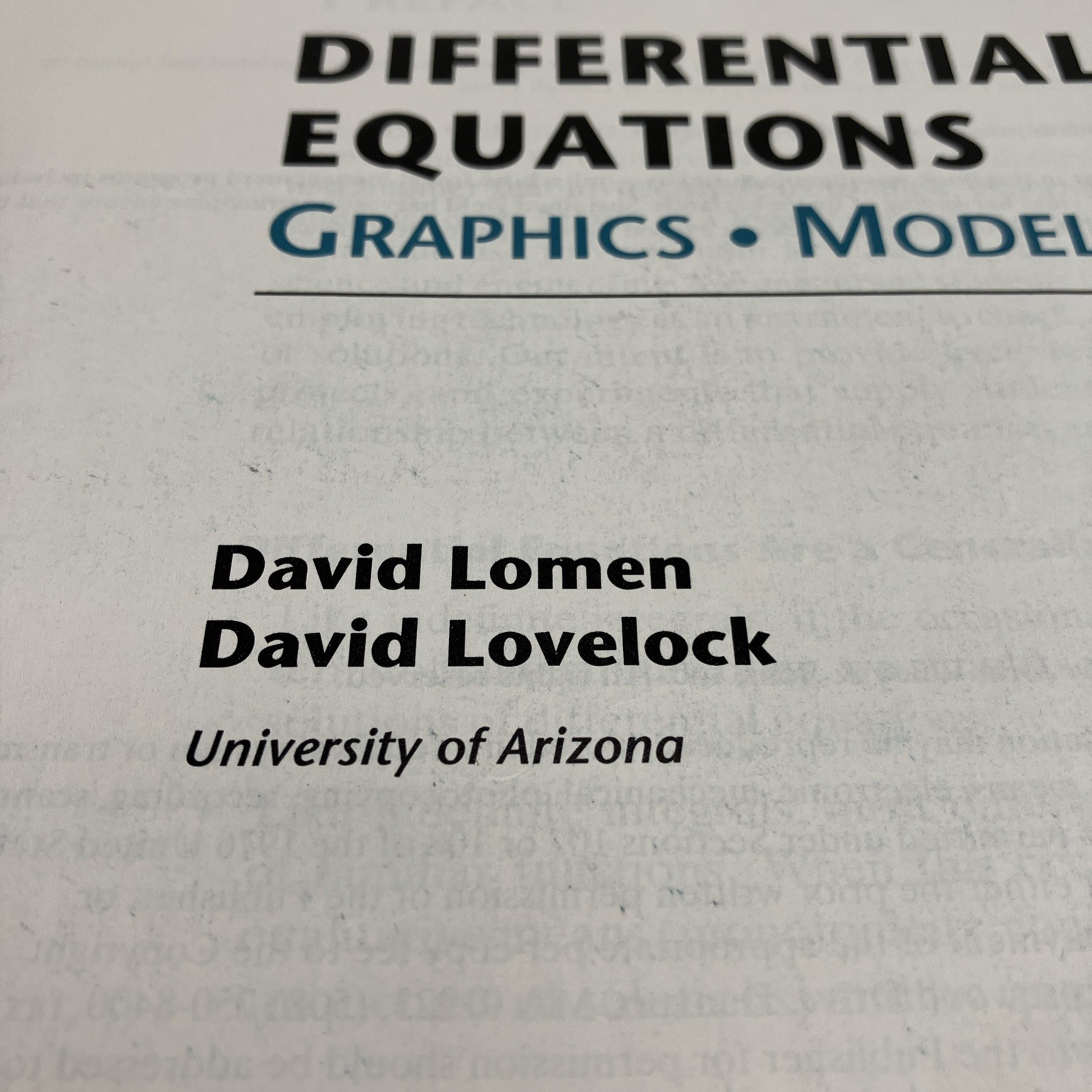 Differential Equations Graphics, Models, Data by Lomen & Lovelock 1999 Hardcover