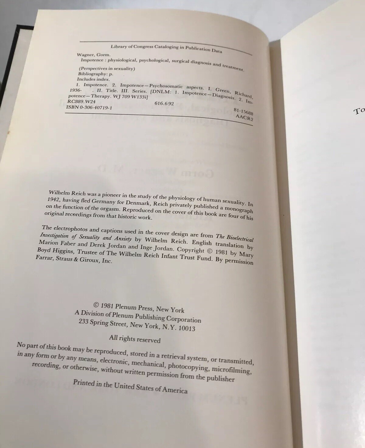 Impotence Physiological Psychological Surgical Diagnosis & Treatment by Wagner