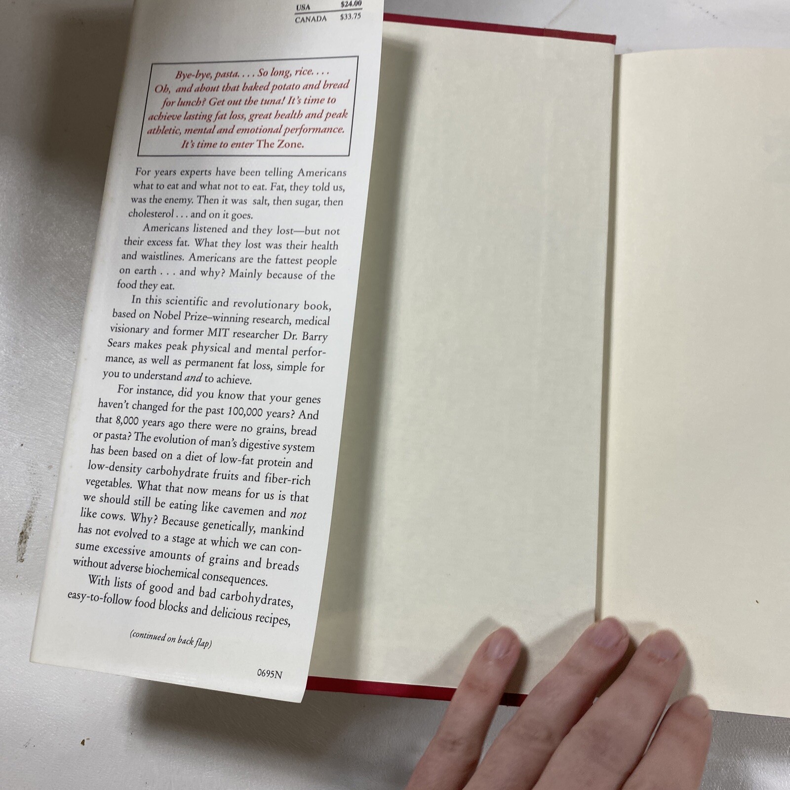 The Zone : A Dietary Road Map – Barry Sears (Dust Jacket, 1995, 1st Edition)