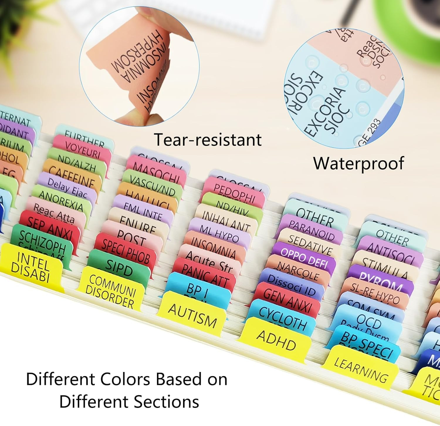 Index Tabs for DSM-5-TR, DSM-5, Color-Coded and Laminated DSM-V-TR Tabs, with 18