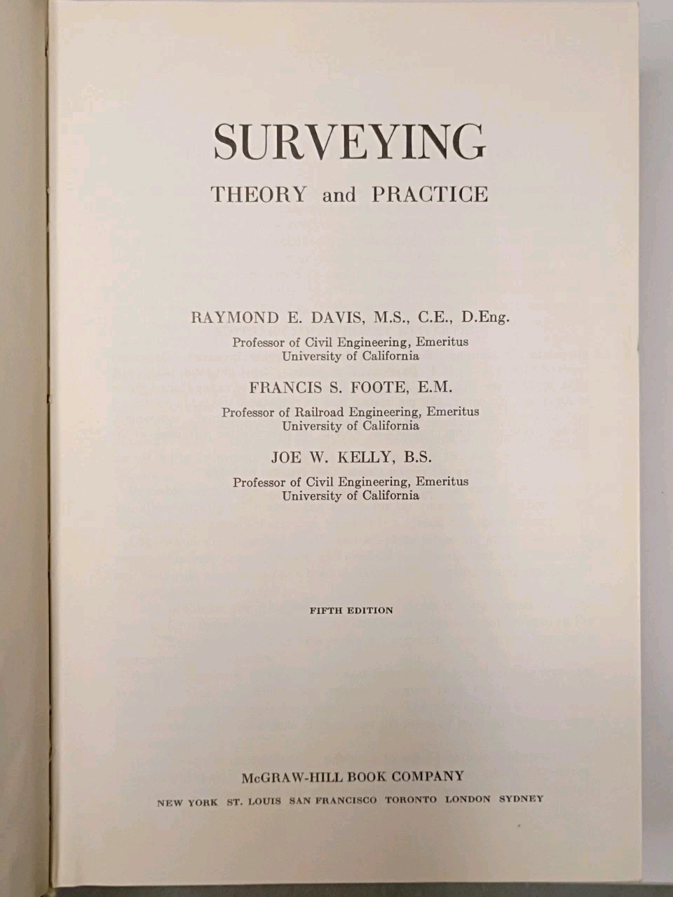 Vintage Surveying Theory And Practice Davis & Foote Fifth Edition 1966 McGraw-Hi