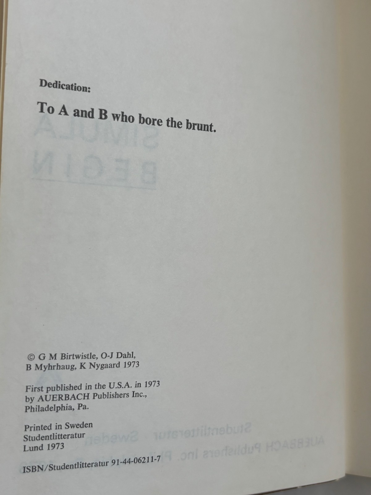 Vintage 1973 SIMULA BEGIN Programming Book Early Object-Oriented Computing