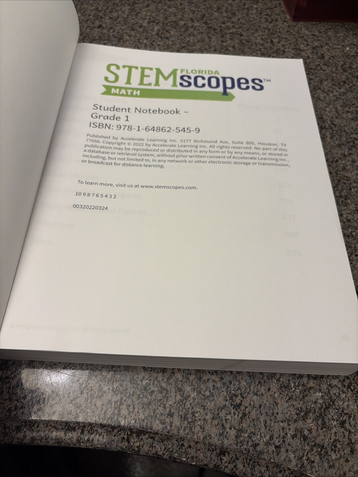 Florida STEMscopes Math Grade 1 Student Notebook, New