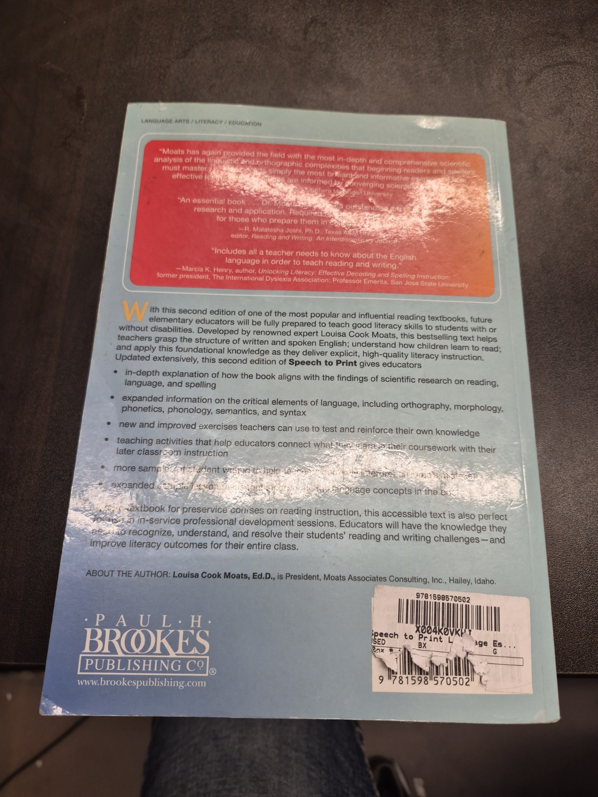 Speech to Print 2nd Ed Language Essentials for Teachers Louisa Cook Moats PB