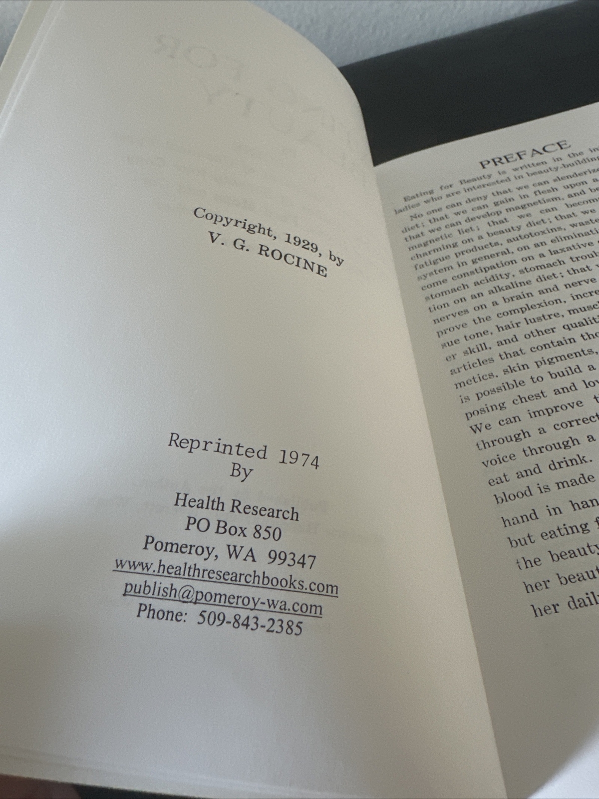Eating for Beauty V. G. Rocine Book Reprint Health Book
