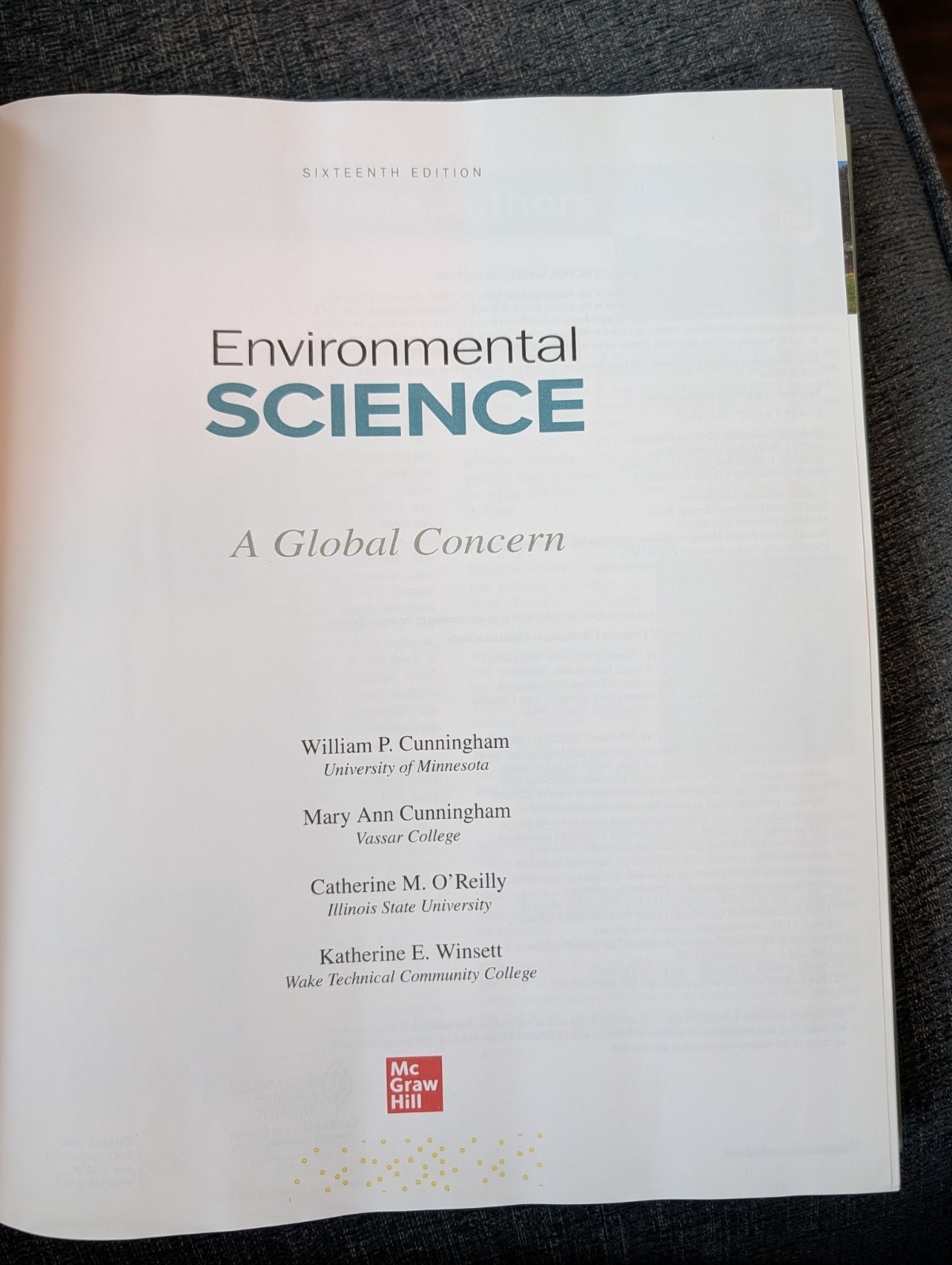 Environmental Science: A Global Concern By Cunningham, 16th Edition