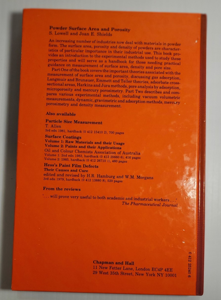 1979 Powder Surface Area and Porosity Hardcover Book Powder Technology Series