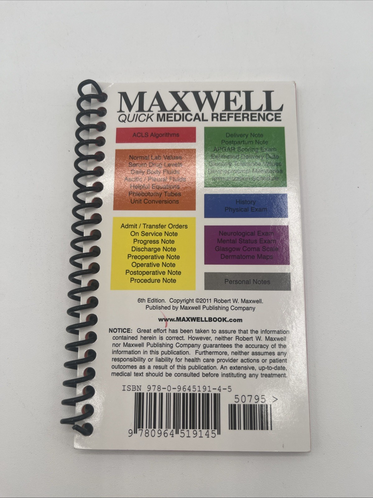 Maxwell Quick Medical Reference by Robert Maxwell (2011, Spiral)