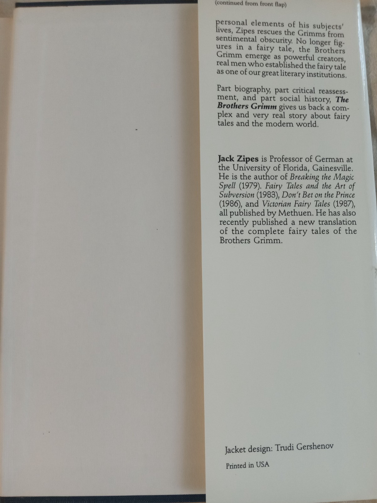 Brothers Grimm Hardcover Jack Zipes 1988 First Print NM
