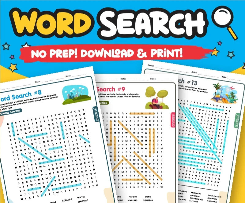 Word Search Puzzles | 50 Pages + Answers- Improve Kids Vocabulary, Spelling