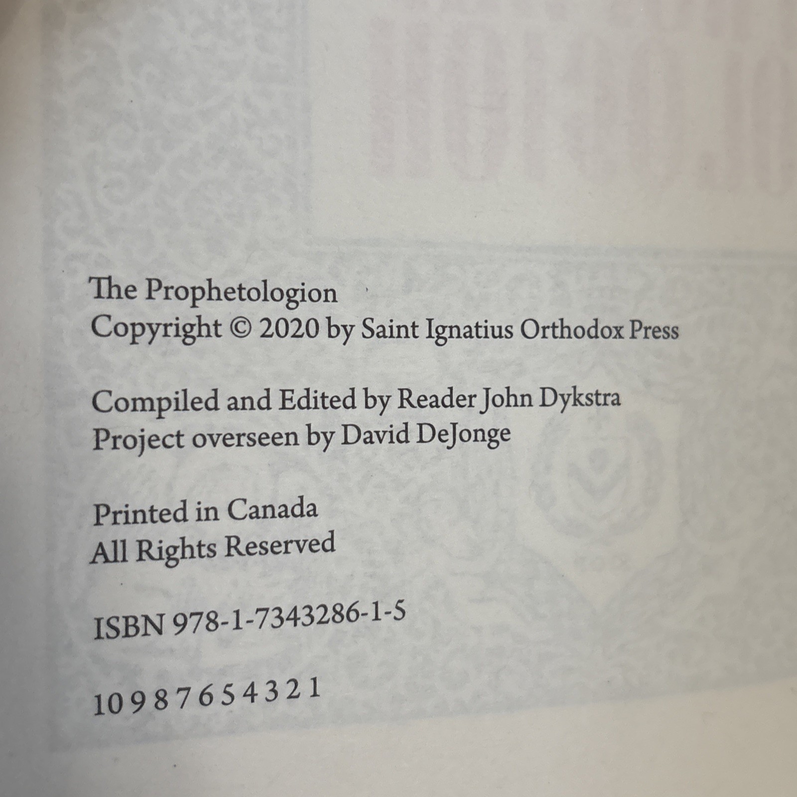 Prophetologion – Eastern Orthodox Old Testament Lectionary Liturgical Book 2020