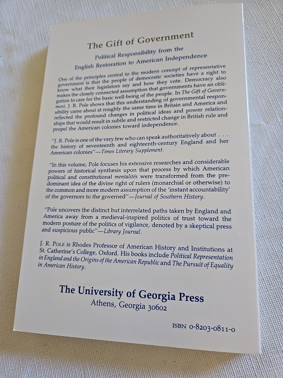 The Gift of Government Political Responsibility J R Pole Trade Paperback 1985