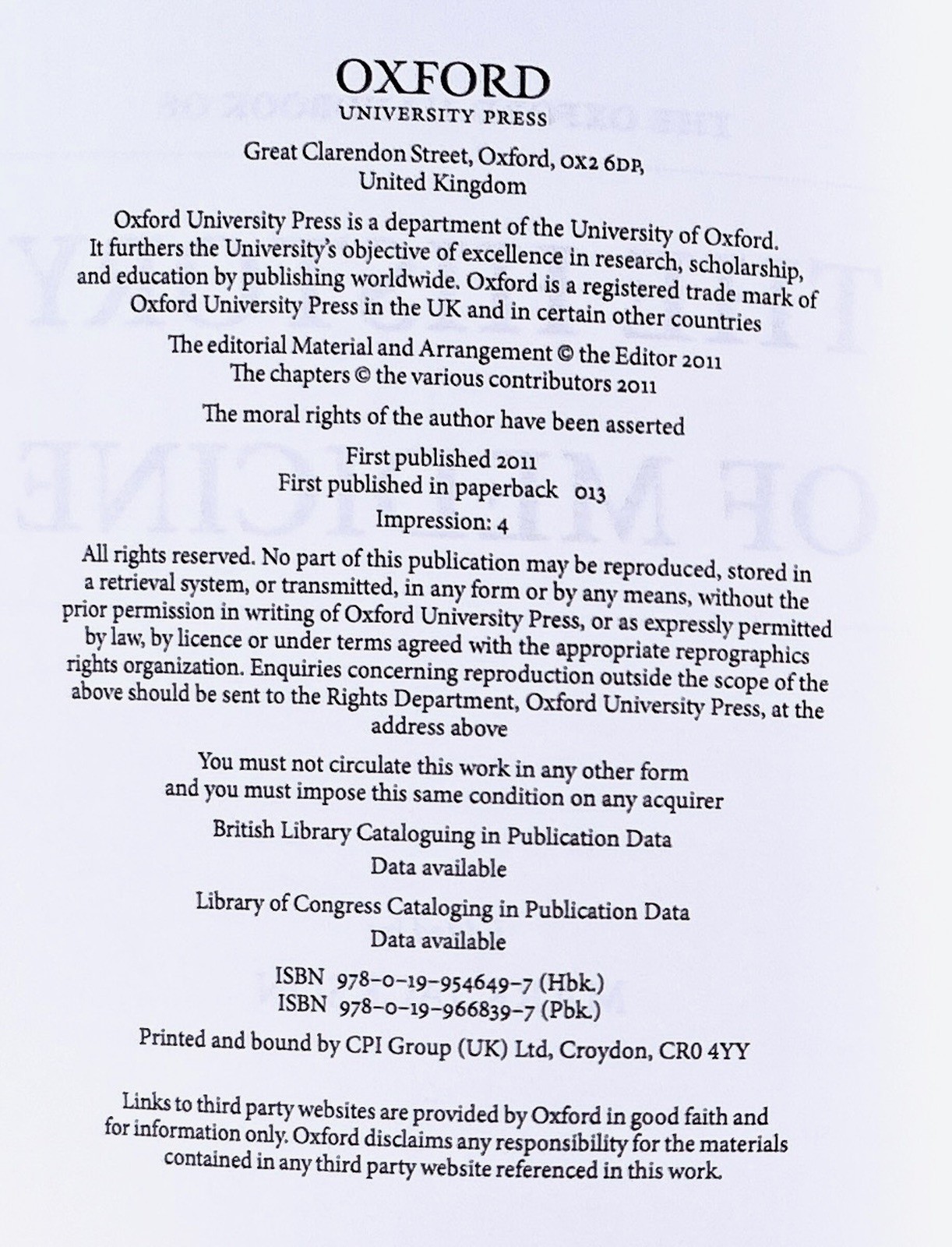 2014 Oxford Handbook of HISTORY OF MEDICINE Science PHILOSOPHY Sociology &c tpb