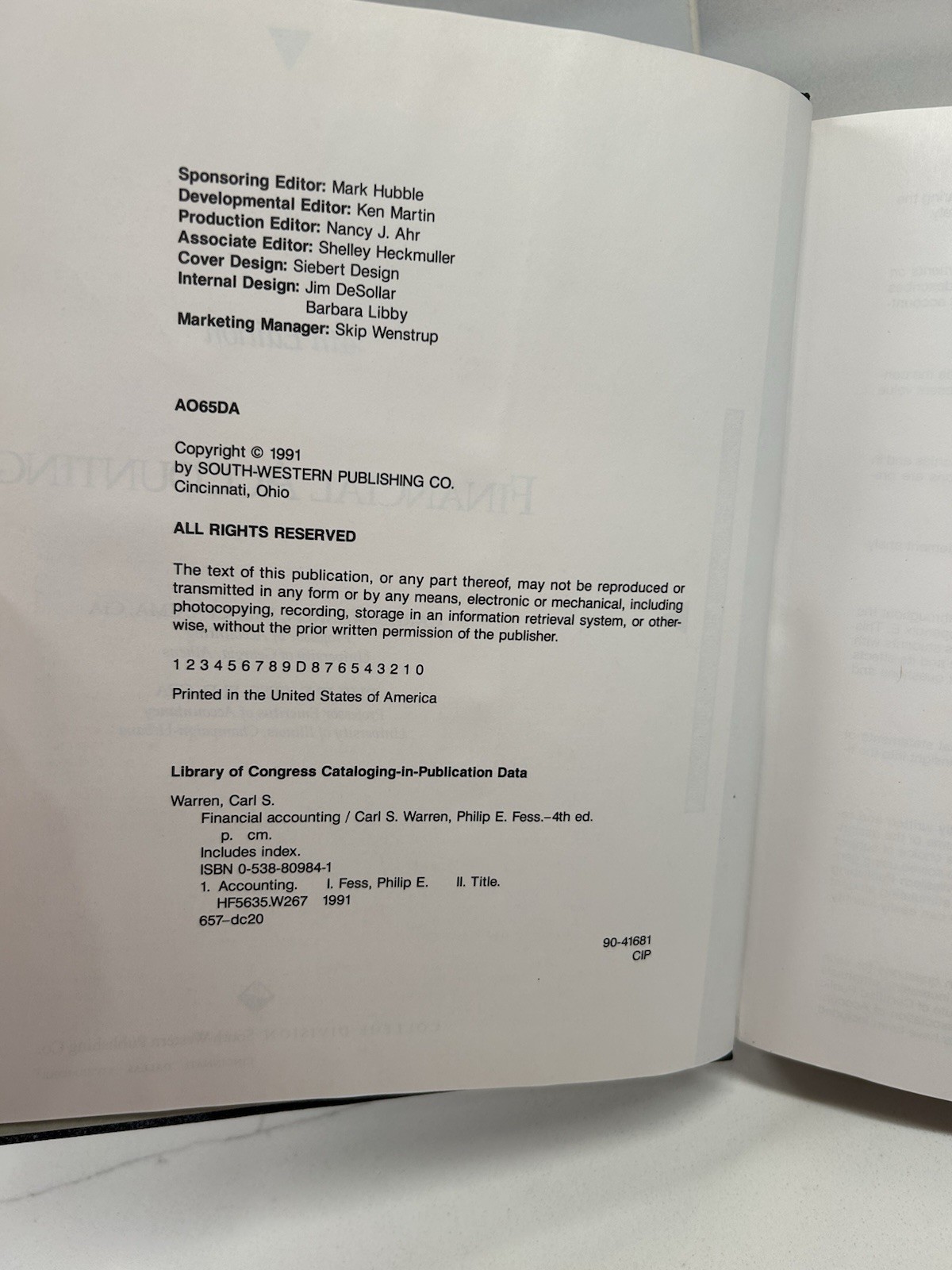 Financial Accounting – Hardcover, by Warren and Fess – 4th Edition SKU F3