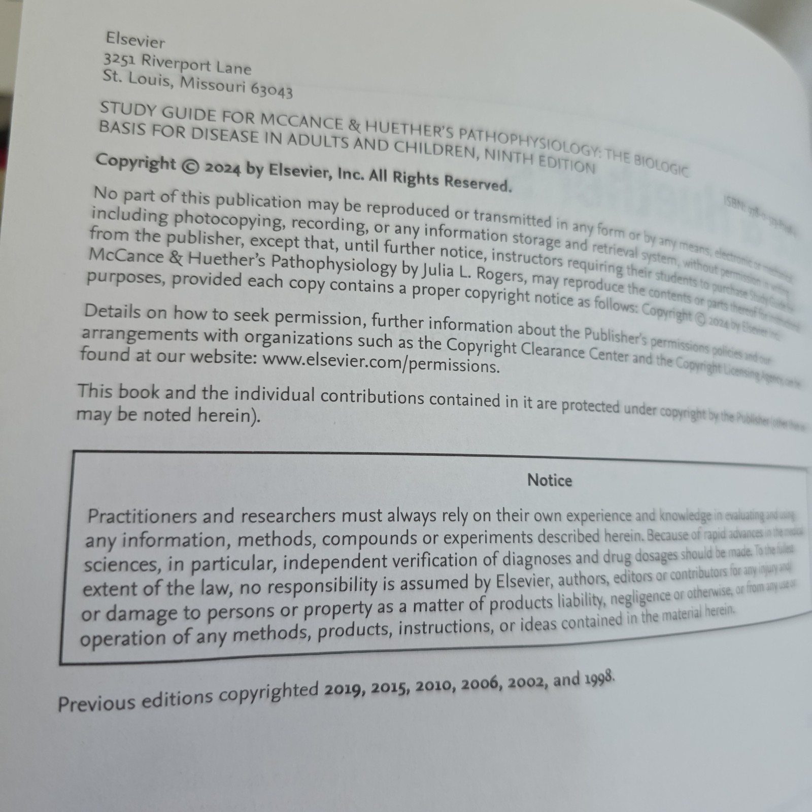 McCance & Huether’s Pathophysiology Study Guide 9th Ed Rogers Felver Elsevier