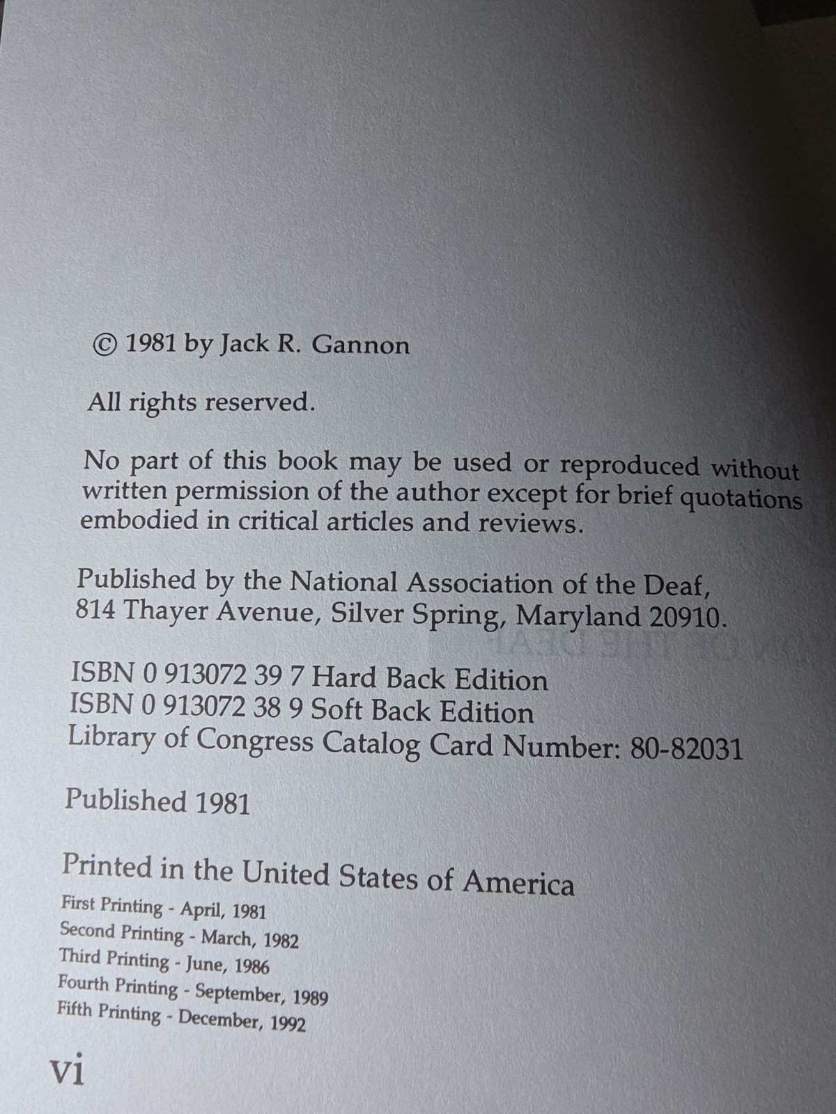 Deaf Heritage: A Narrative History of Deaf America by J. Gannon, Softcover, 1981