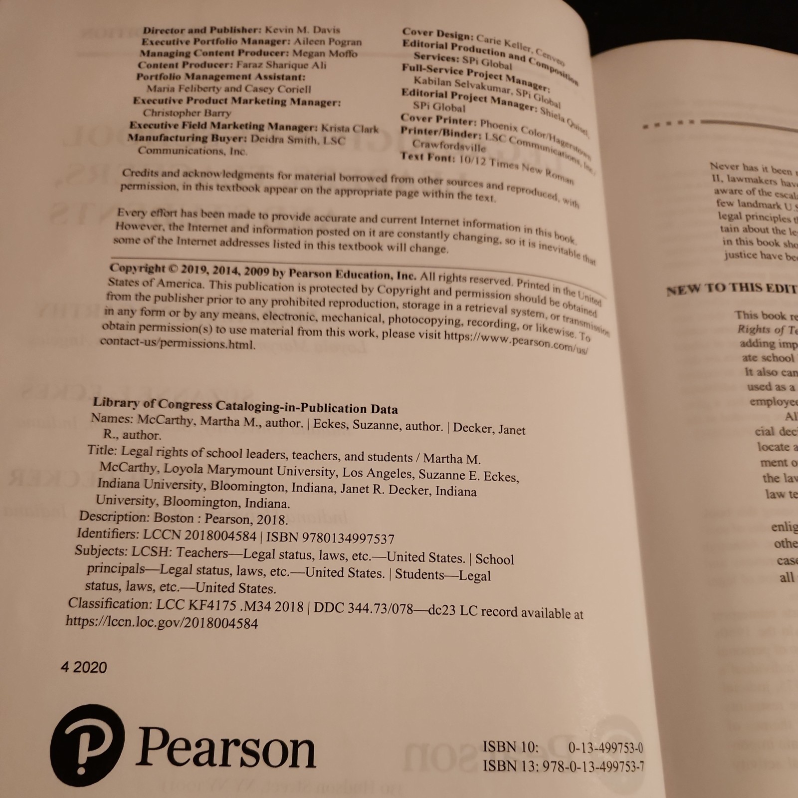 2019 PEARSON Legal Rights School Leaders Teachers Students 8th ed hardcover