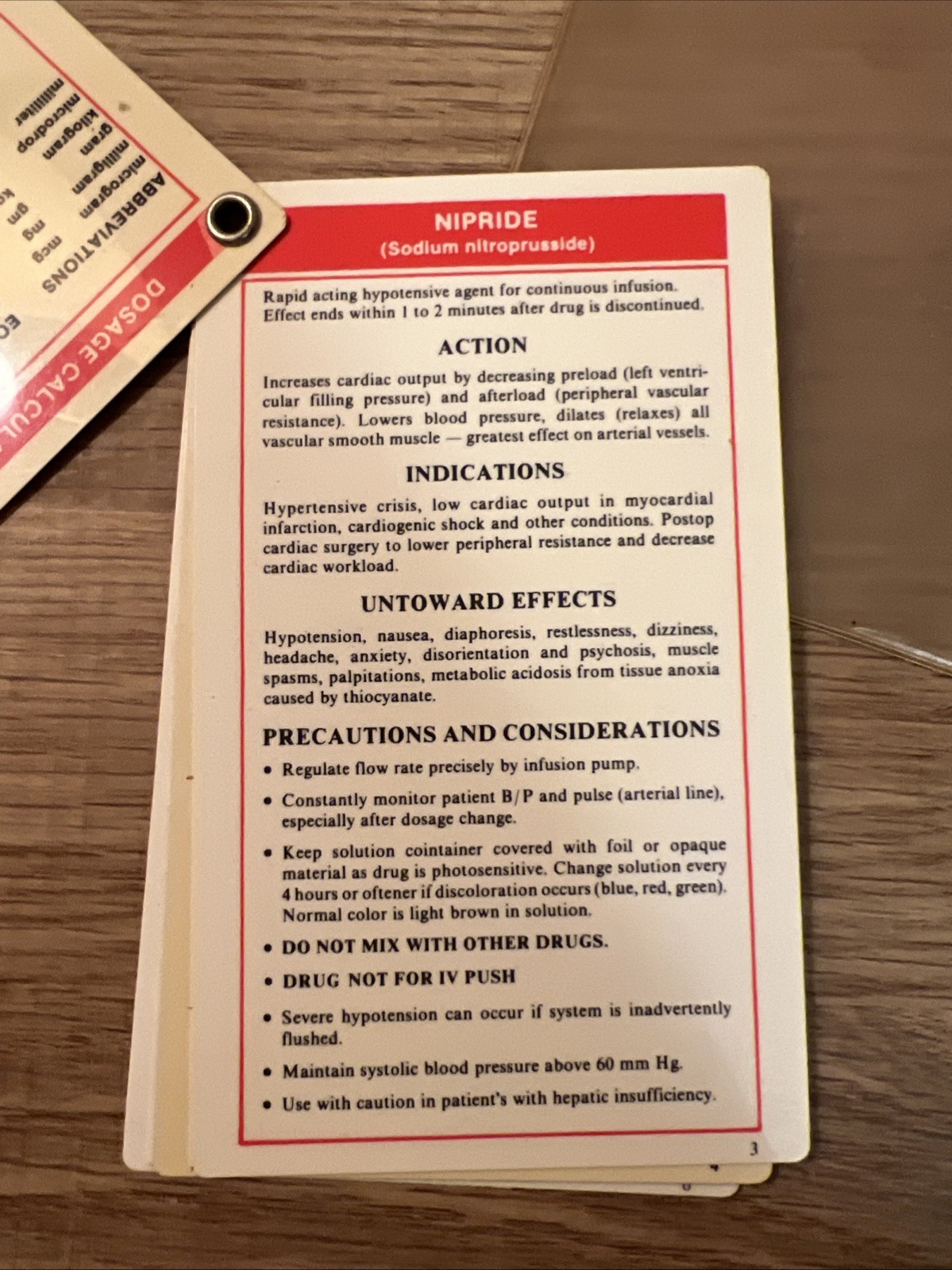 Medical Reference Cards Dosage Calculations With Slip