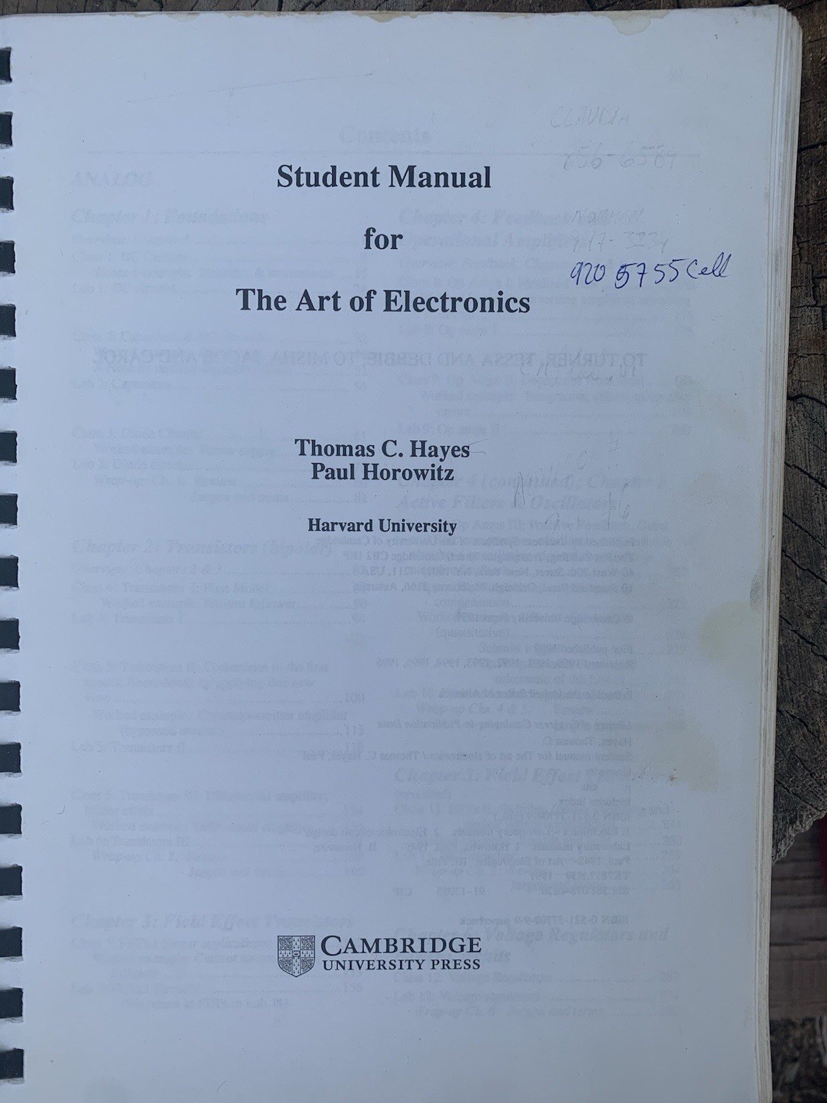 The Art of Electronics Student Manual Hayes & Horowitz Cambridge Spiral Bound