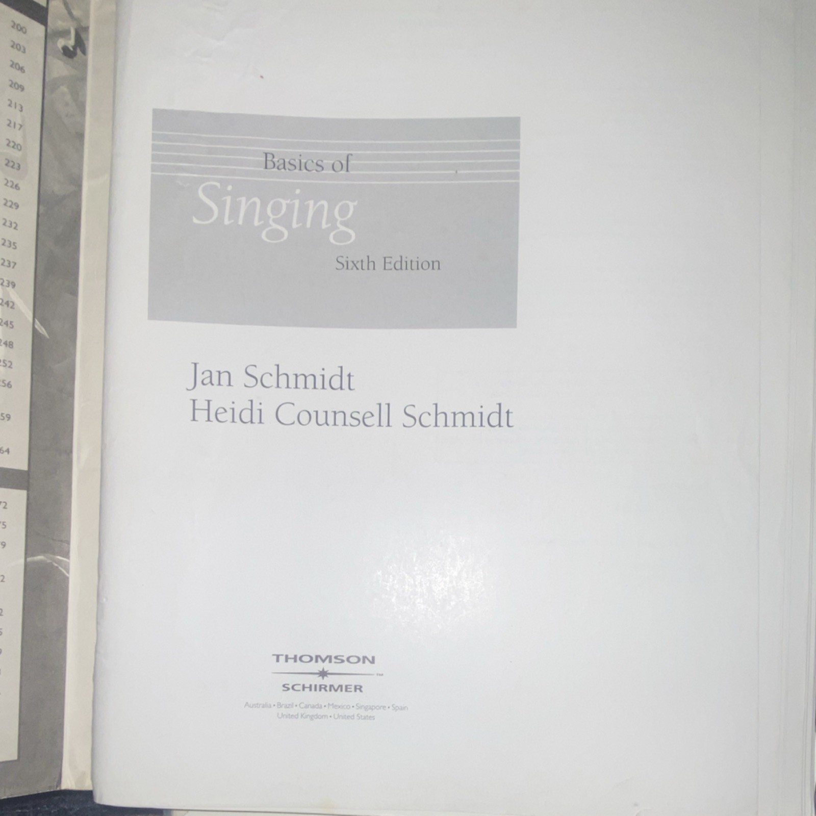 Basics of Singing Sixth Edition Jan Schmidt Spiral Thomson Schirmer Voice