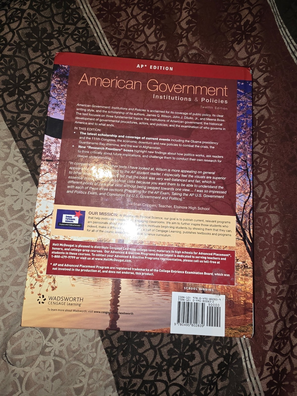 American Government: Institutions & Hardcover, by Wilson James Q. GOOD FAST SHIP
