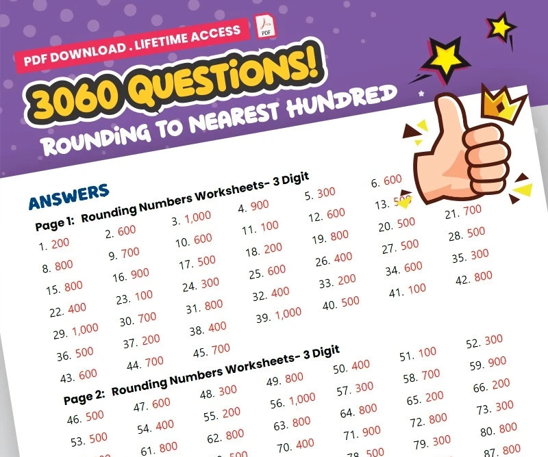 Rounding Numbers To The Nearest Hundred- 3060 Questions✔️