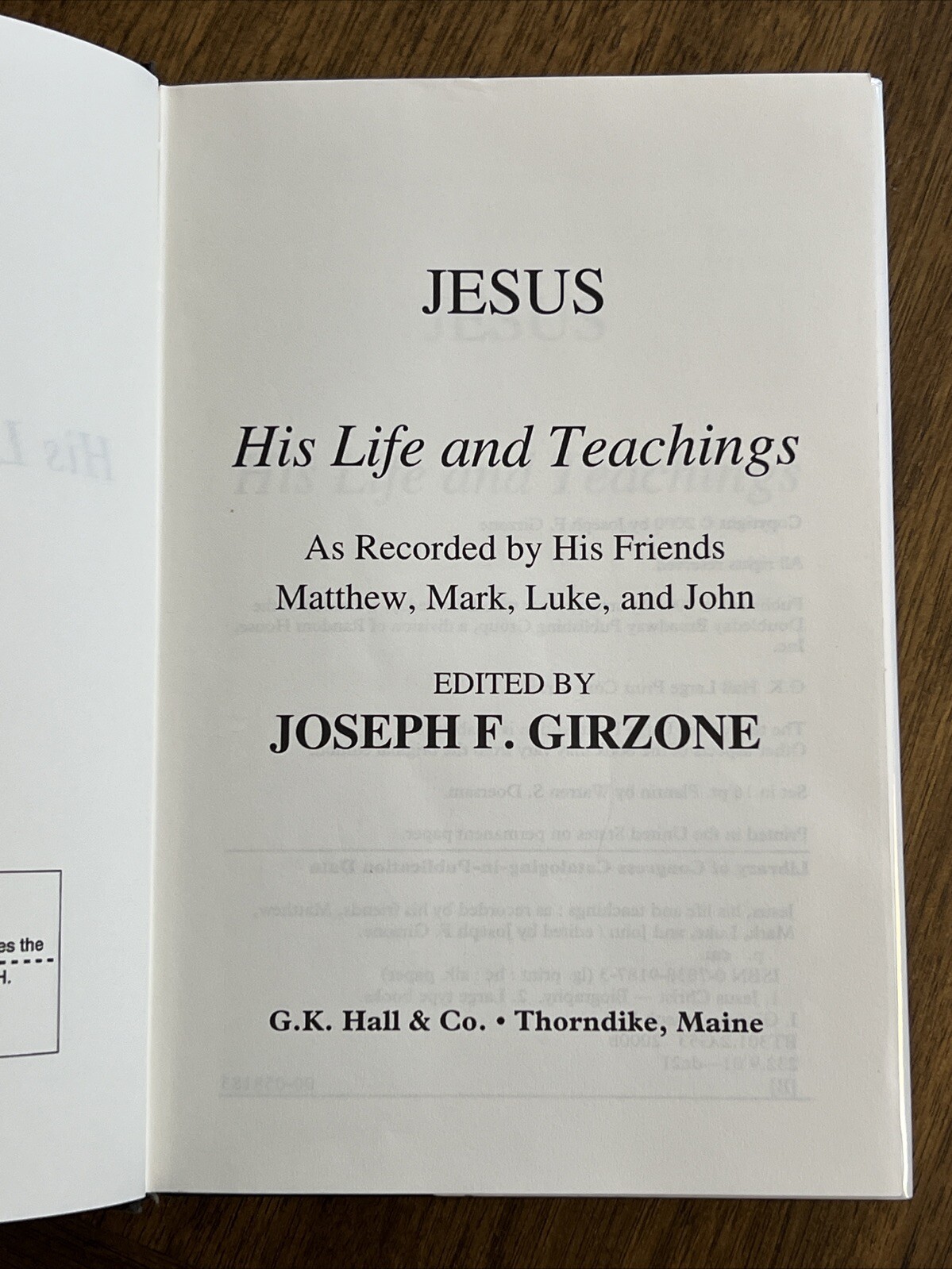 JOSEPH F. GIRZONE – JESUS: HIS LIFE AND TEACHINGS – LARGE PRINT HARDCOVER