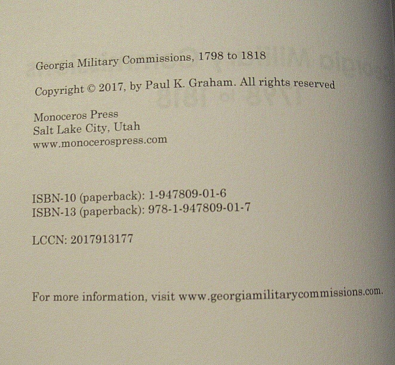 GEORGIA MILITARY COMMISSIONS 1798 to 1818 by Paul K Graham Paperback 2017