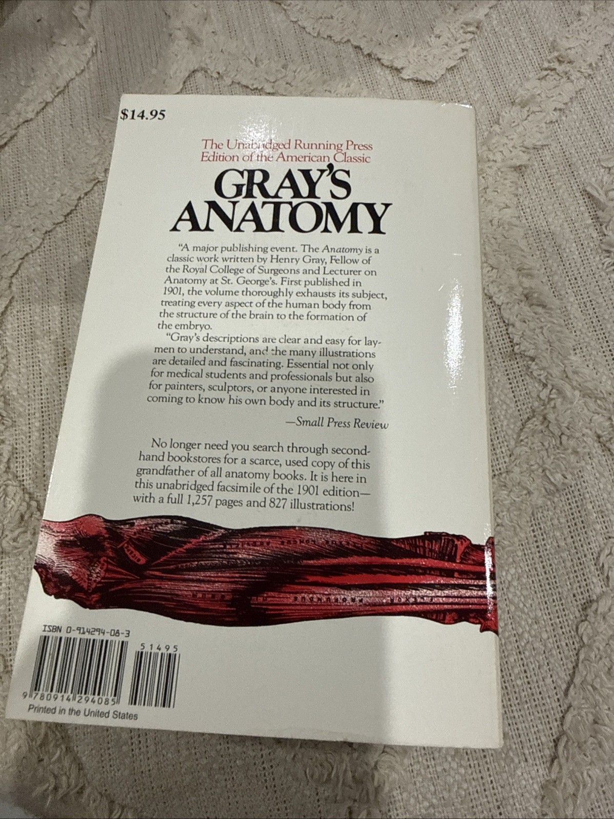 Gray’s Anatomy Unabridged Running Press Edition Hardcover 827 Illustrations