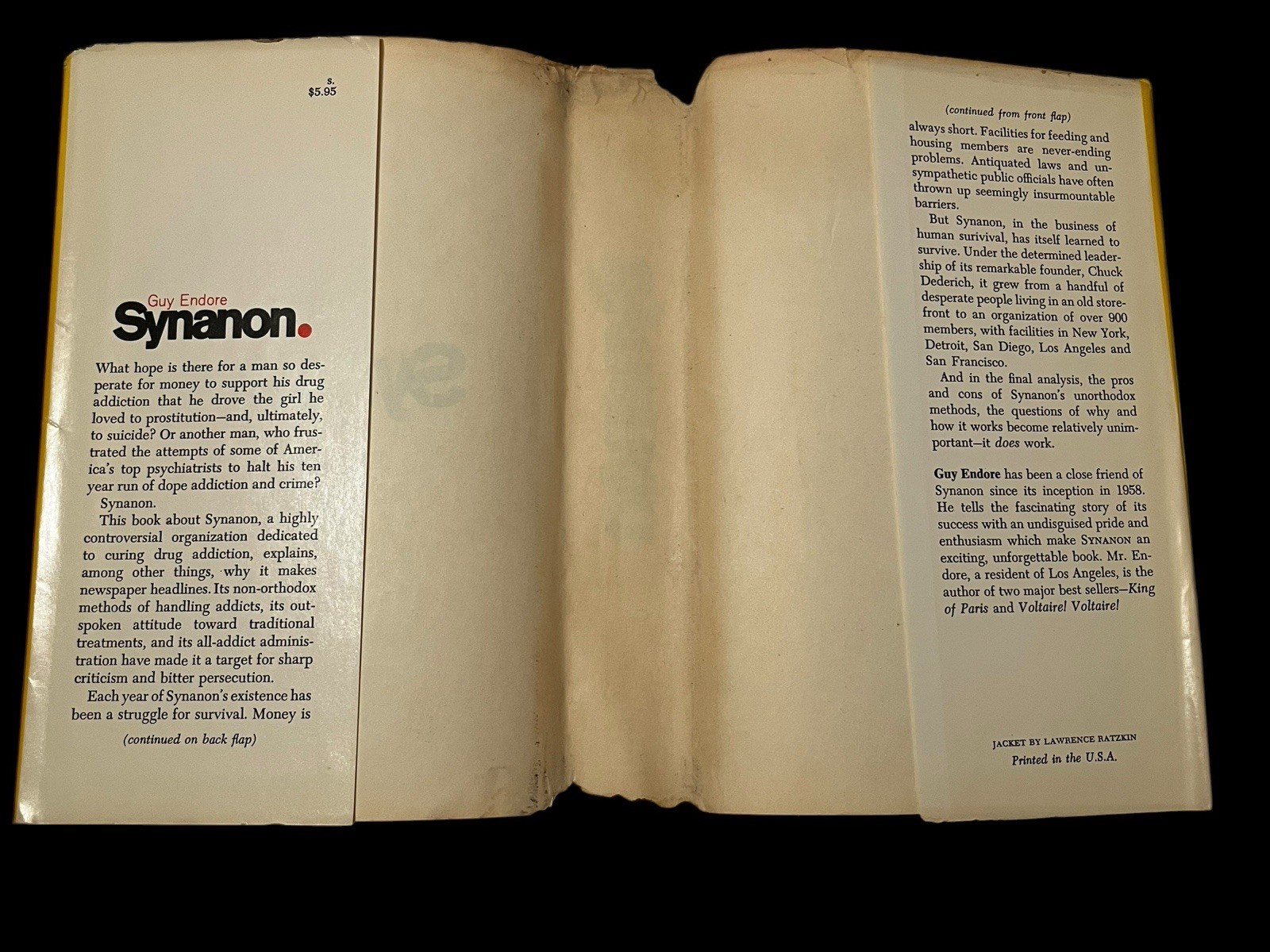 Synanon By Guy Endore Signed 1st HCDJ Controversial Drug Addiction Treatment