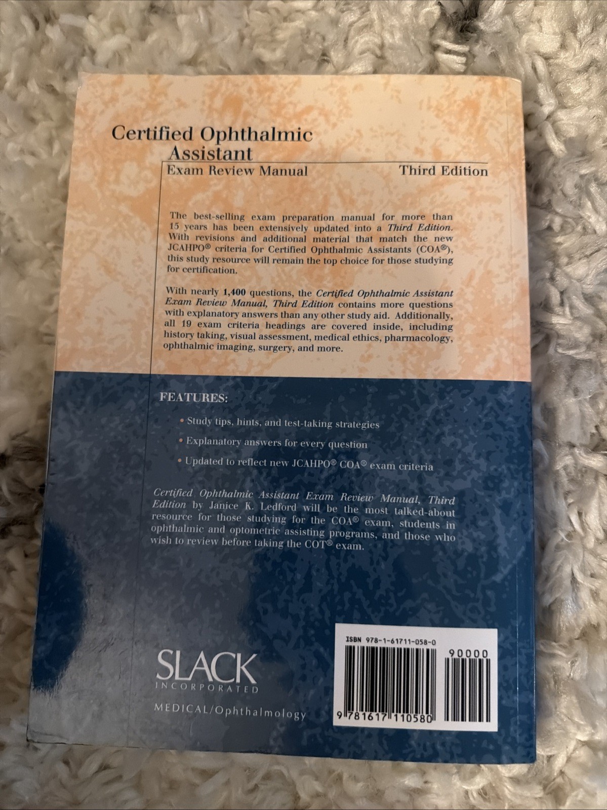Certified Ophthalmic Assistant Exam Review Manual Janice K Ledford Third Edition