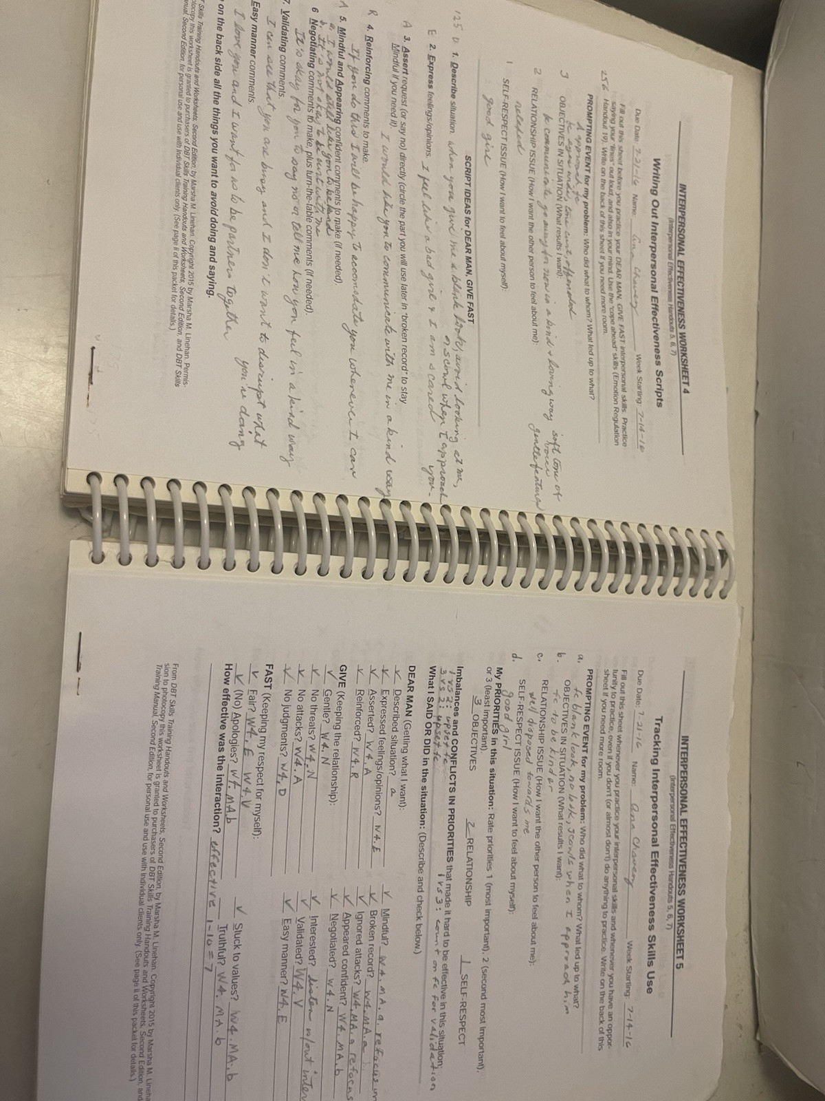 DBT Skills Training Handouts and Worksheets 2014 Spiral Bound Paperback