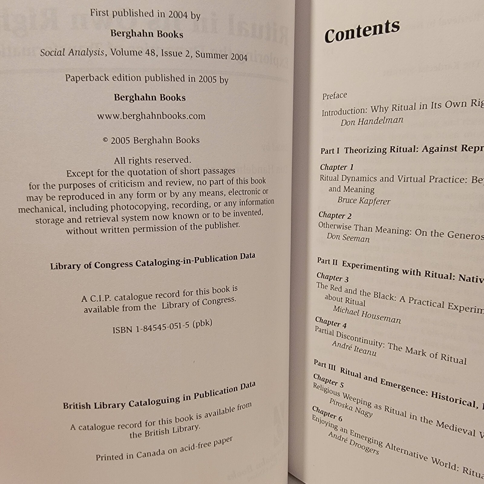 Ritual in Its Own Right: Handelman/Lundquist PB/LN/2005 (see photos)