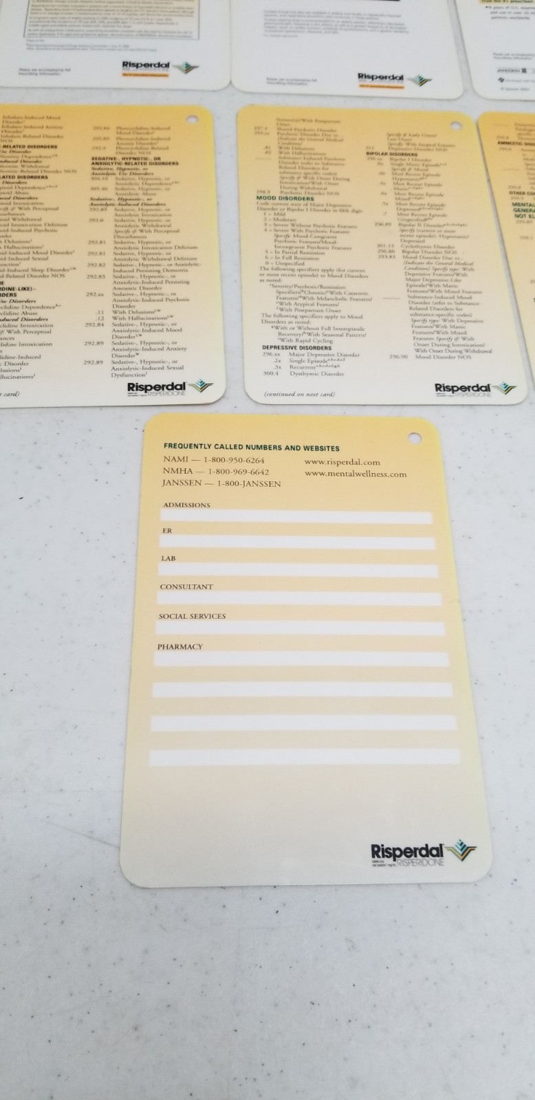 RARE Risperdal Janssen Medical Reference Cards For Psychiatry Laminated Flip B1