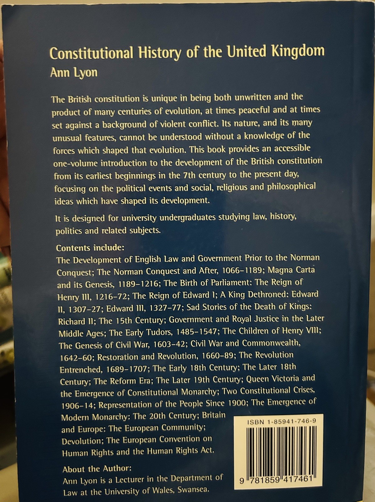 Constitutional History of the United Kingdom by Ann Lyon (Paperback, 2003)