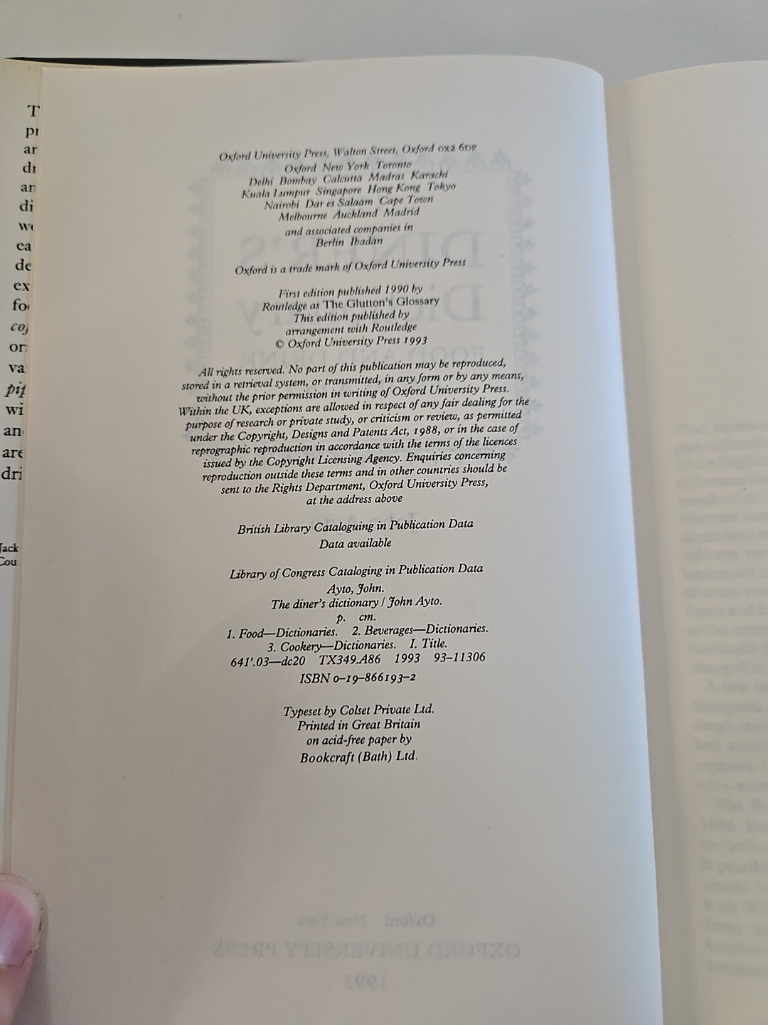 Diner’s Dictionary : Food and Drink from a to Z by John Ayto (1994, Hardcover)