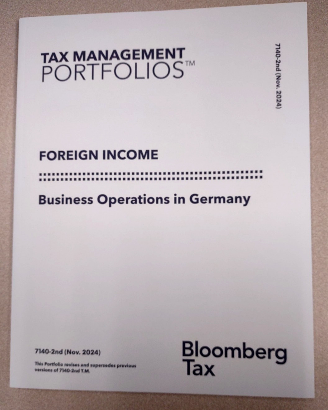 BNA Tax Management Business Operations in Germany (Portfolio 7140) New