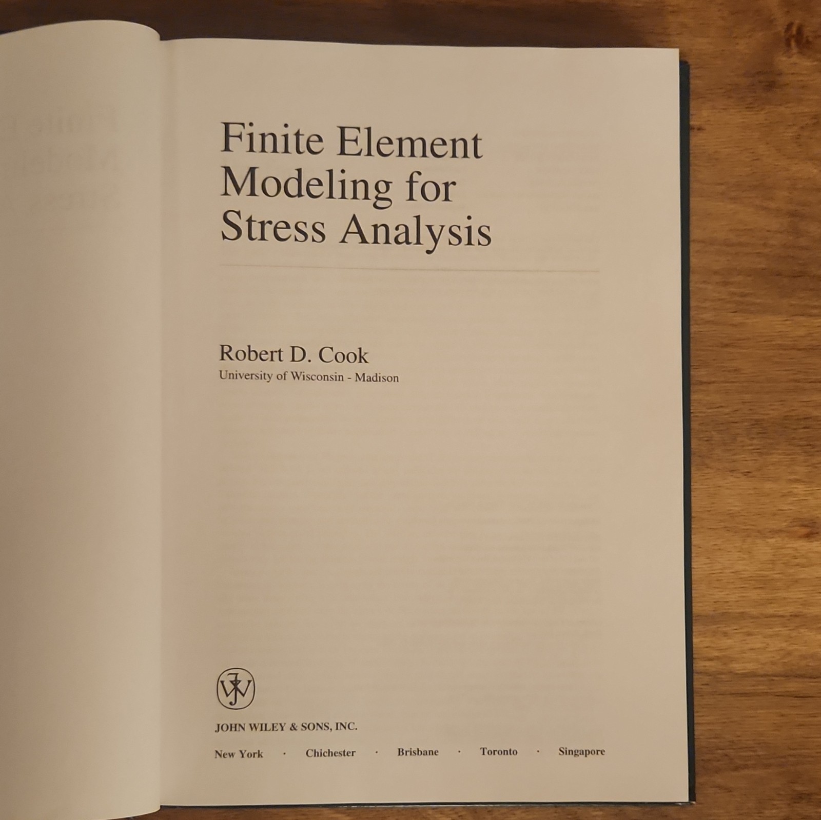 John Wiley & Sons Finite Element Modeling for Stress Analysis Cook HC