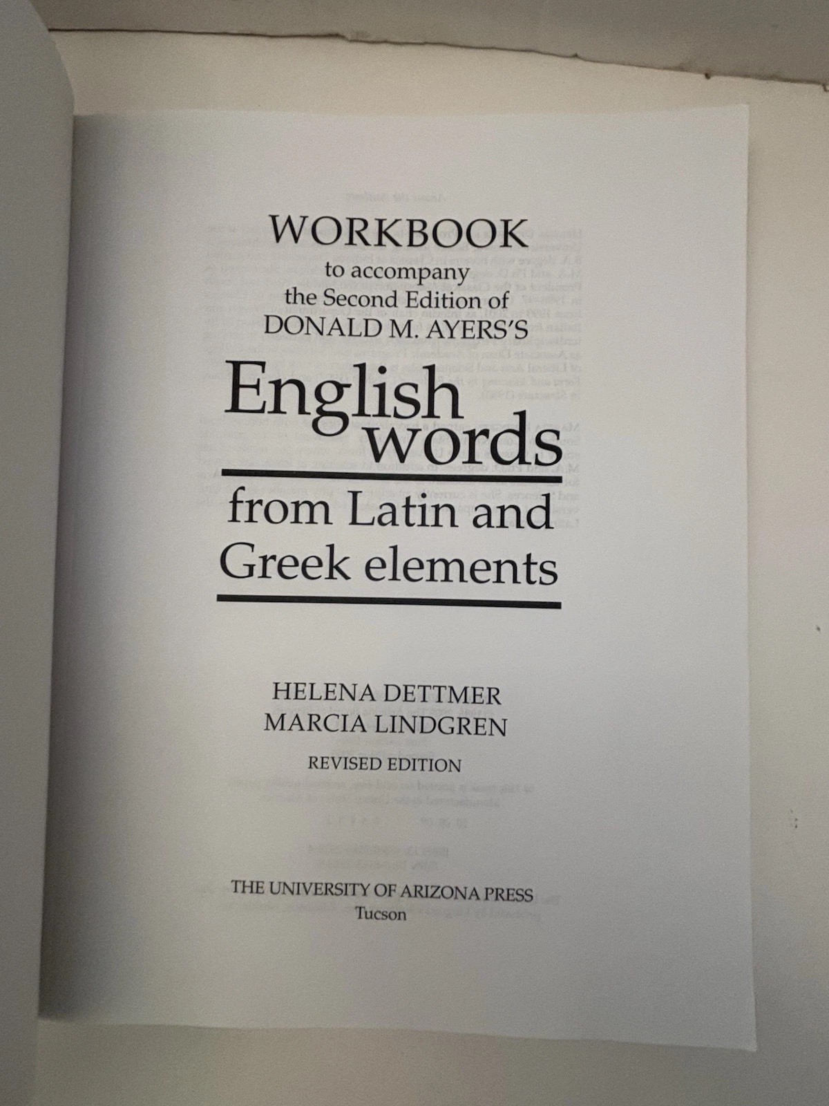 English Words From Latin Greek Elements Workbook Revised Dettmer Lindgren 2005