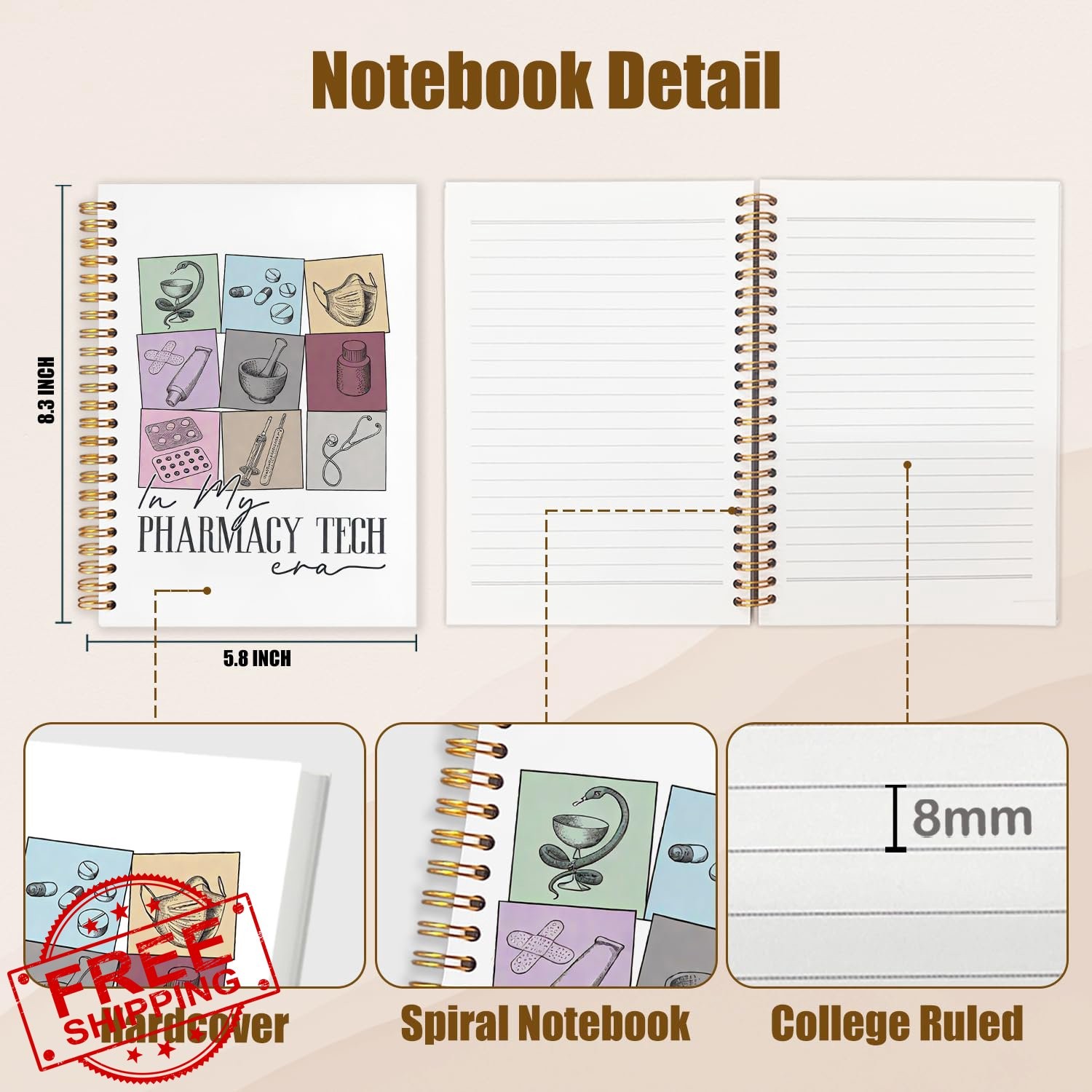 NATSUNO Pharmacy Tech Journal 5.5×8.3in Hardcover Medical Notebook