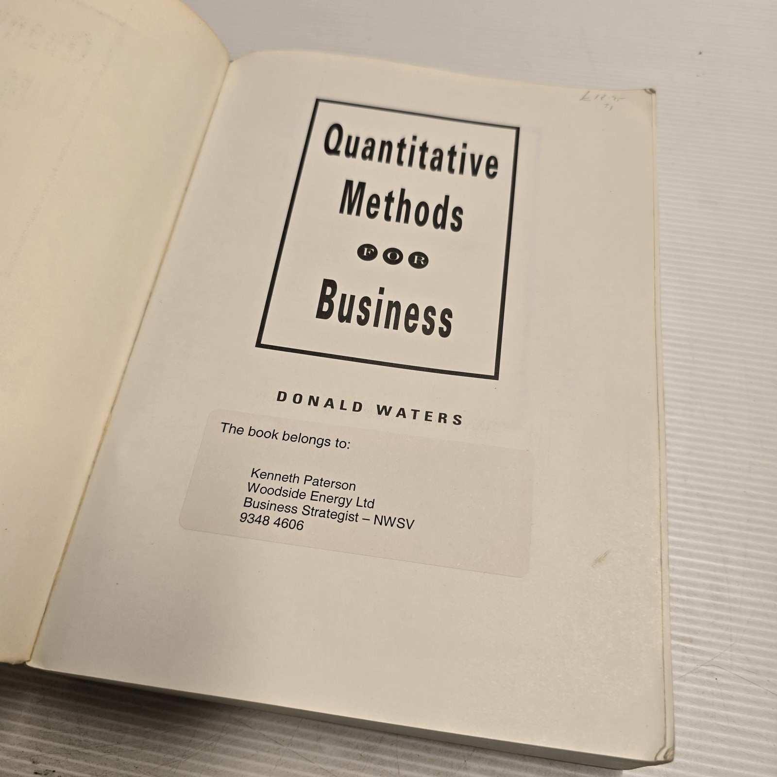 Quantitative Methods For Business Donald Waters Textbook Addison-Wesley AU Stock