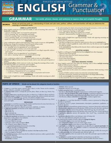 QuickStudy Bar Chart: English Grammar & Punctuation (lot Of 9)